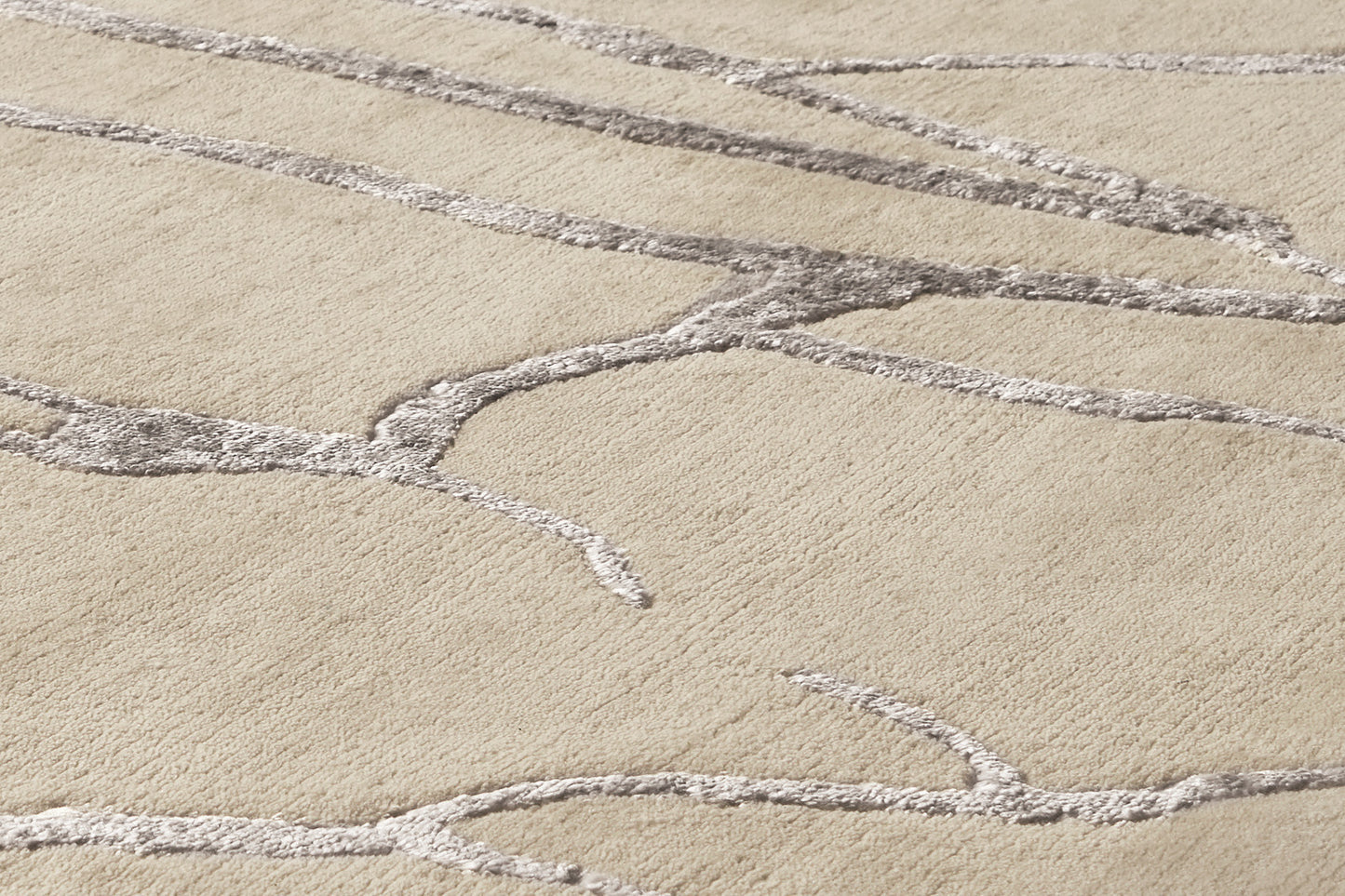 détails tapis noué main beige écru gris