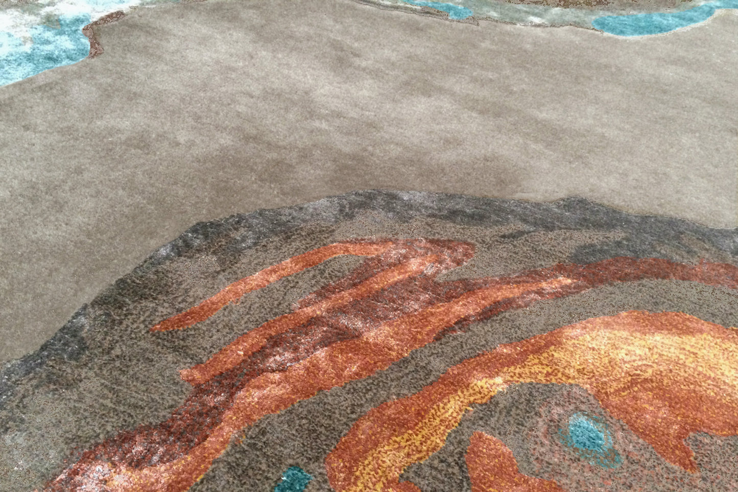 détails tapis tufté main gris multicolore marron bleu orange