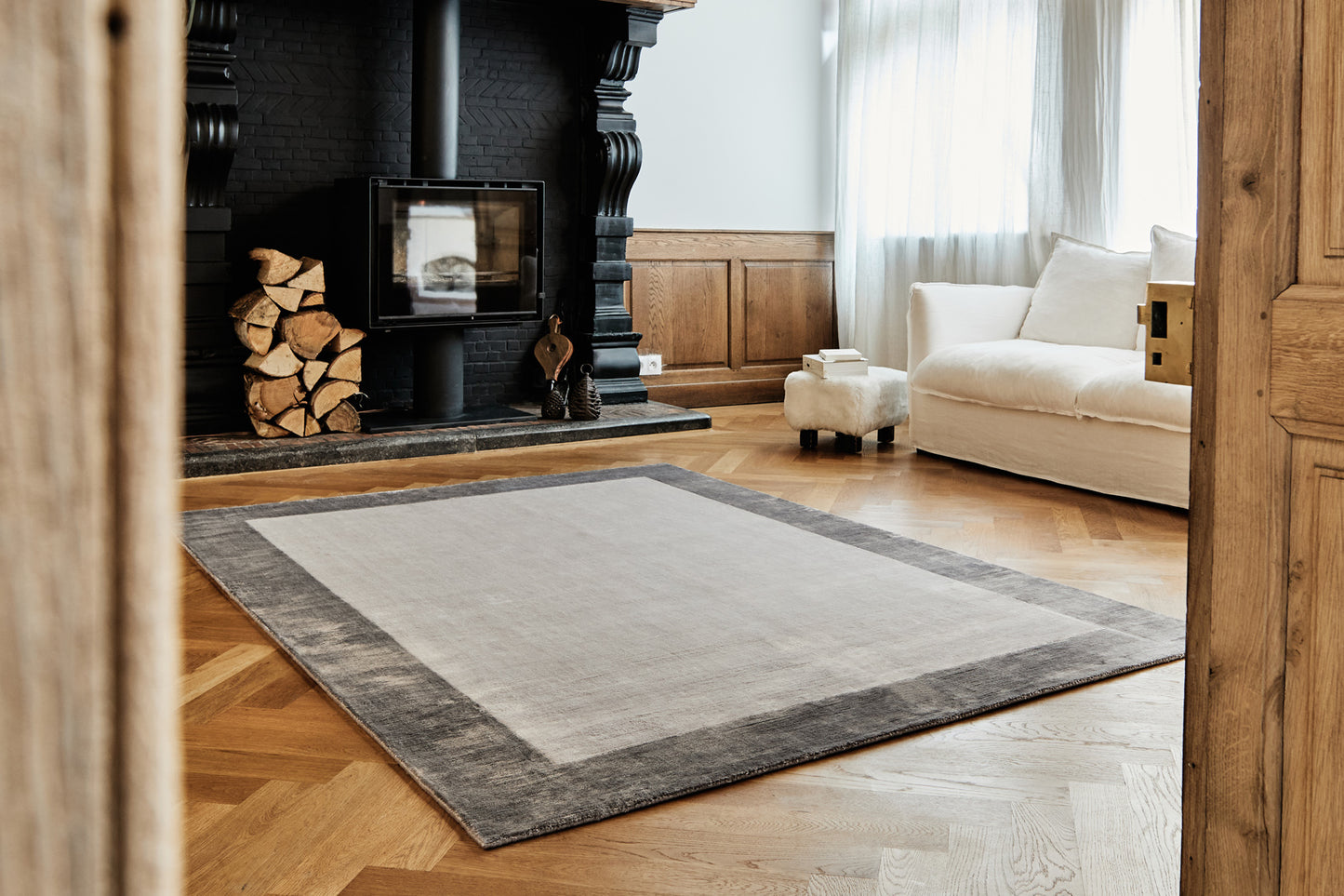 ambiance tapis tissé main blanc gris