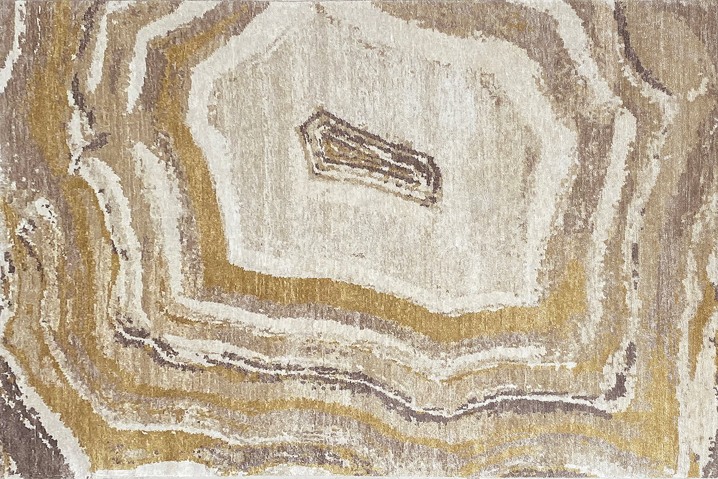 aplat tapis noué main écru blanc marron jaune
