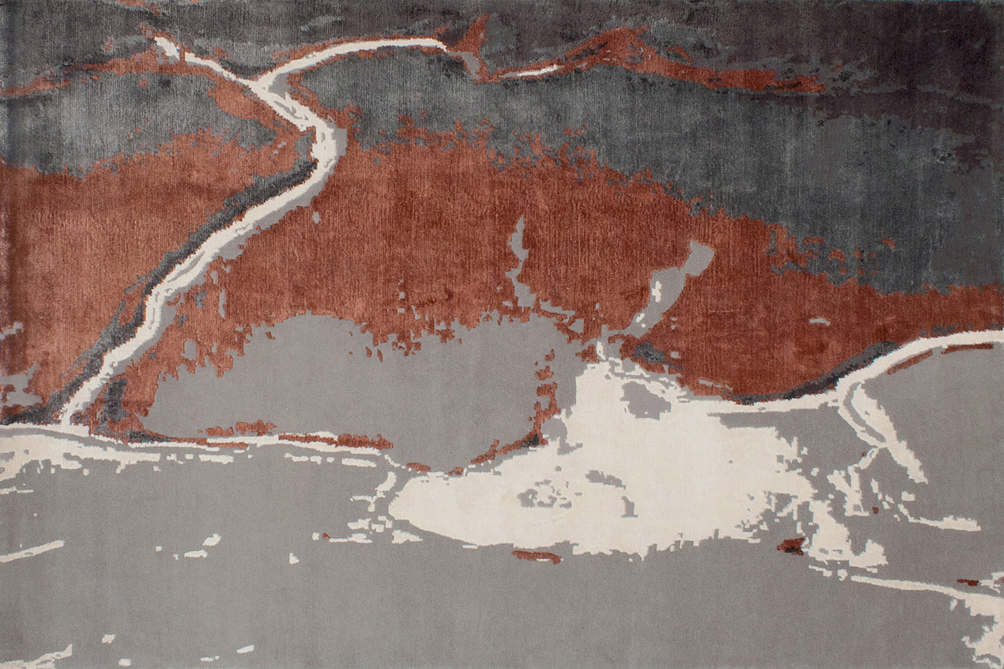 aplat tapis noué main noir gris terracotta et blanc