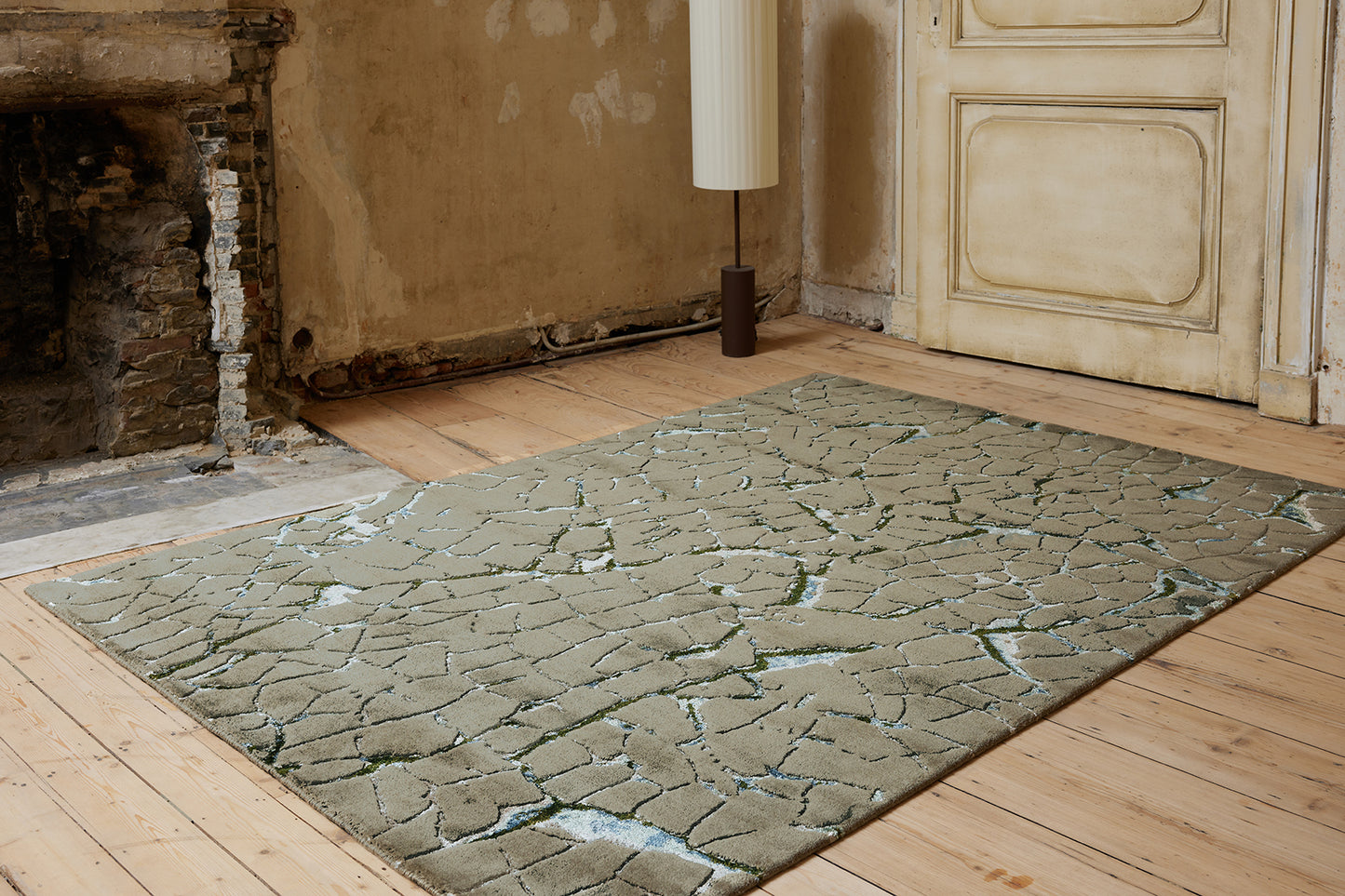 ambiance tapis noué main vert gris