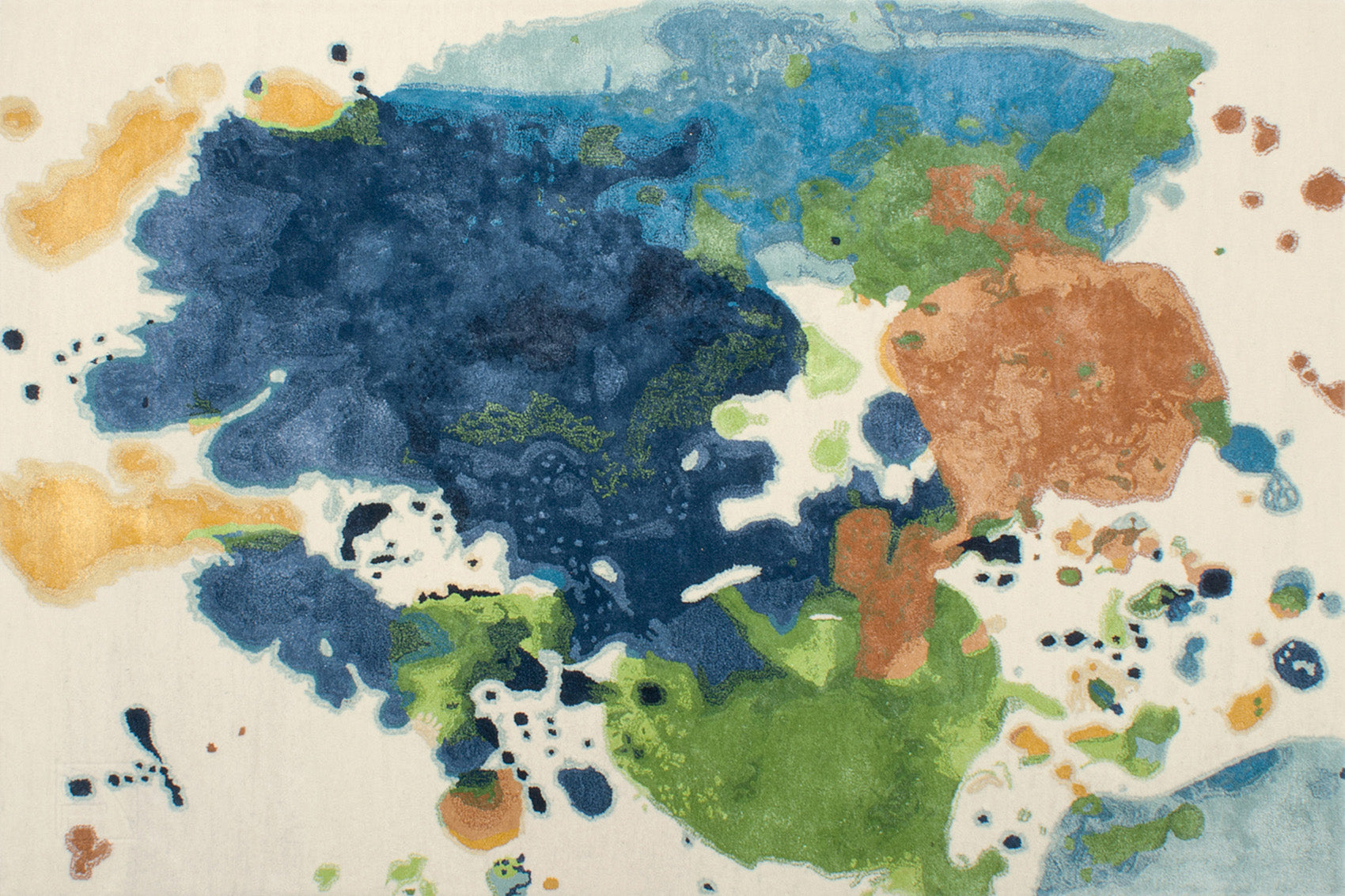 aplat tapis tufté main bleu multicolore vert jaune