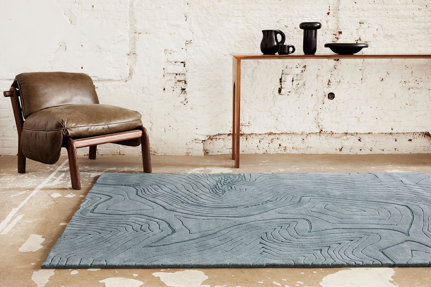 ambiance tapis tufté main bleu