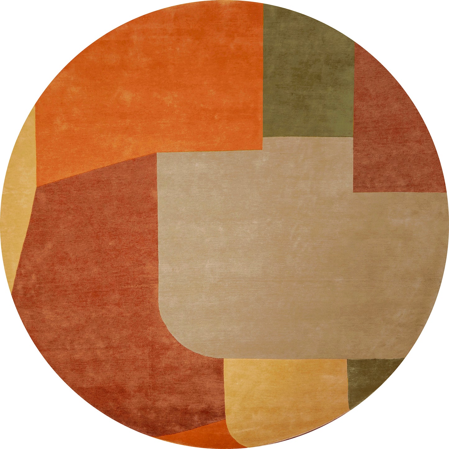 aplat tapis noué main vert jaune terracotta rouge multicolore