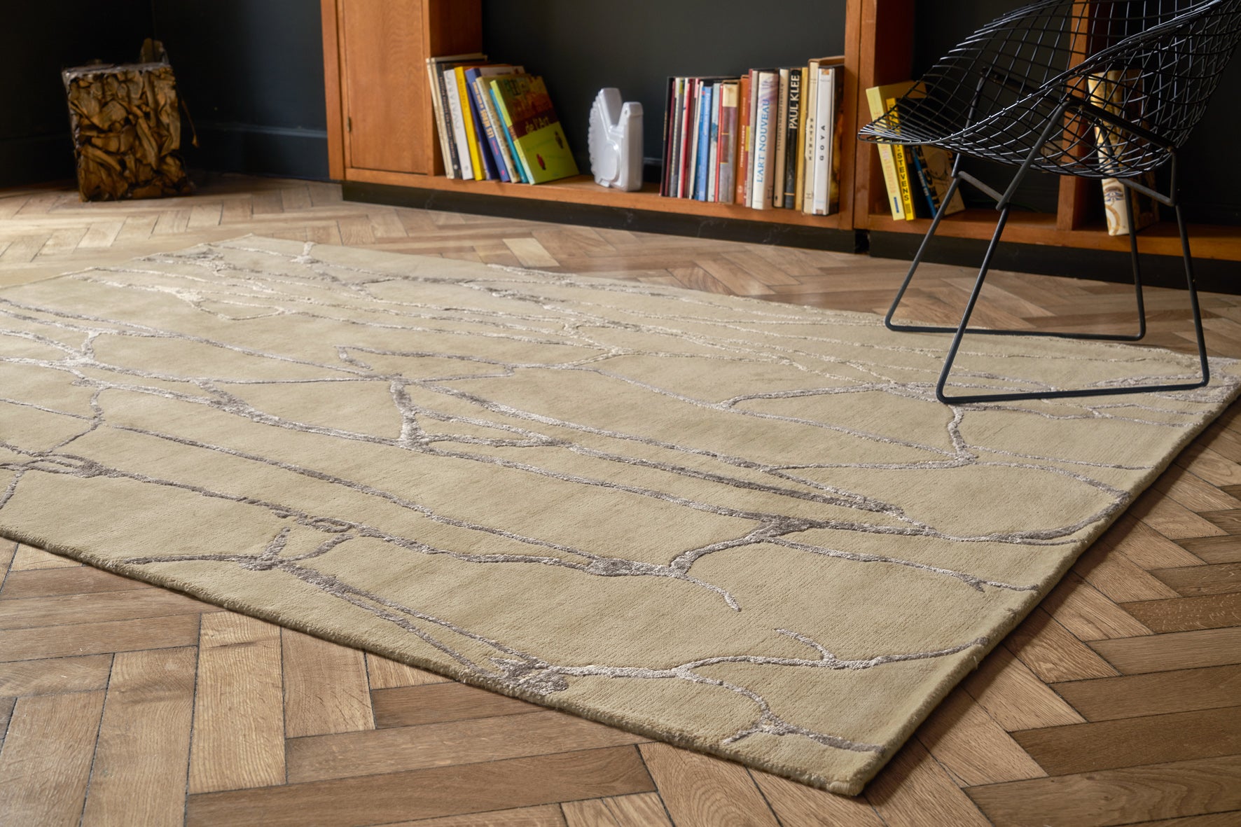 ambiance tapis noué main beige écru gris