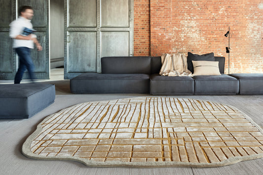 ambiance tapis tufté main beige et marron