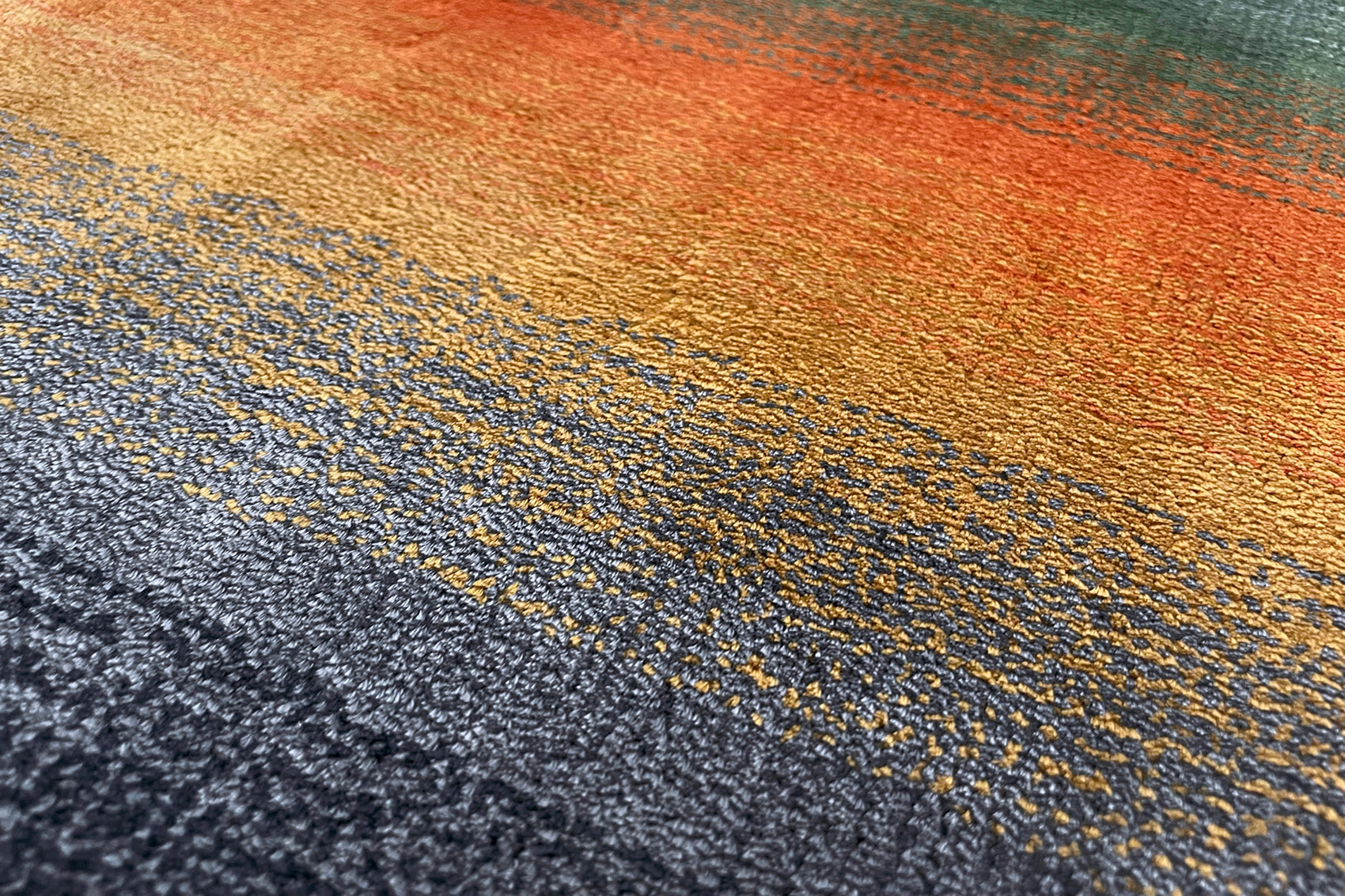 détails tapis tissé main multicolore bleu jaune orange vert