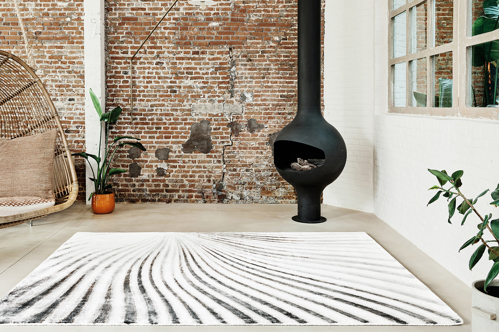 ambiance tapis tissé et imprimé main noir blanc