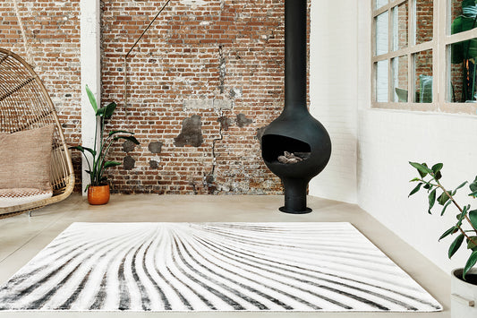 ambiance tapis tissé et imprimé main noir blanc