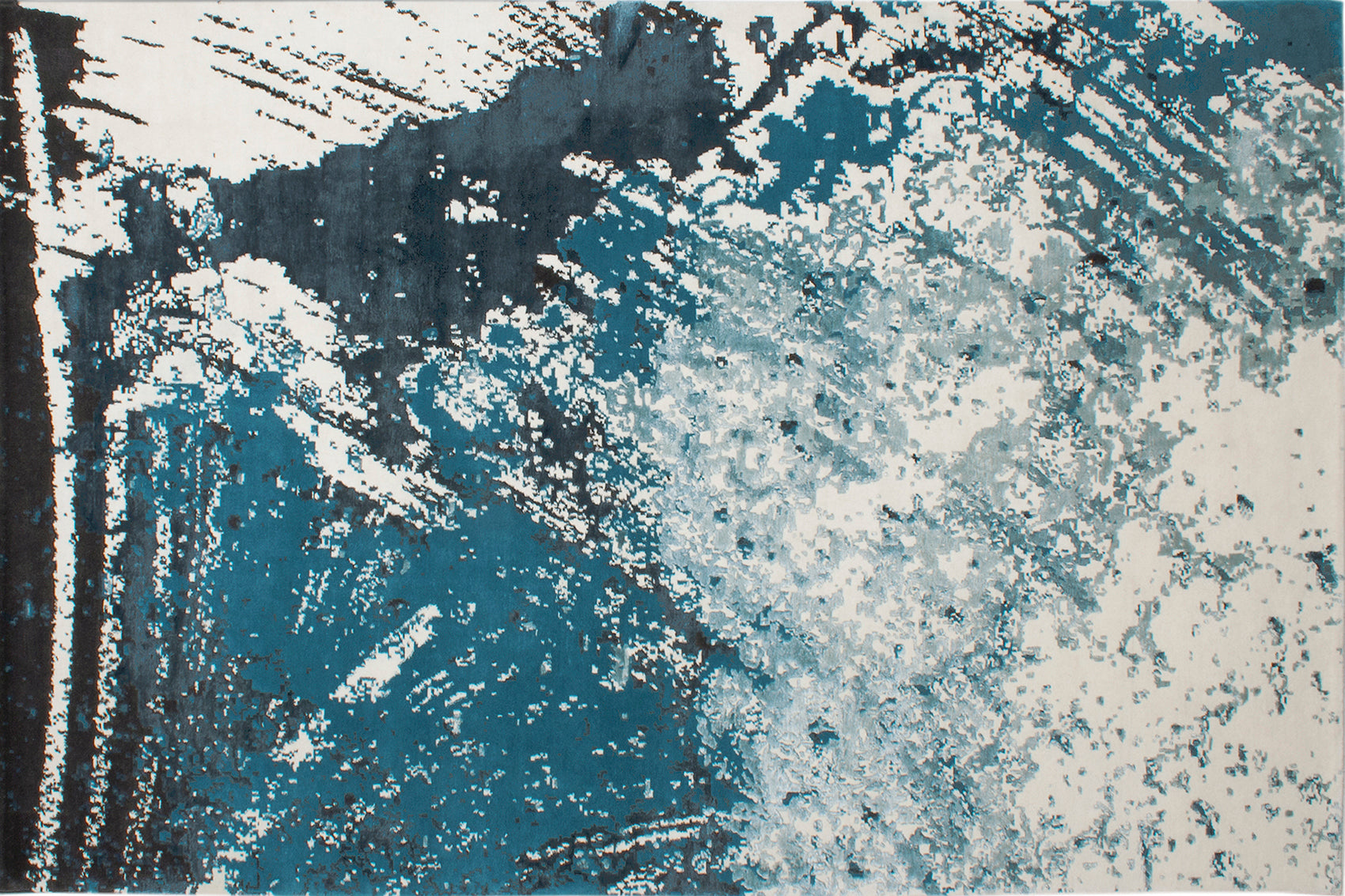 aplat tapis noué main bleu gris et noir 
