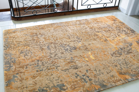 ambiance tapis tufté main beige multicolore orange et bleu