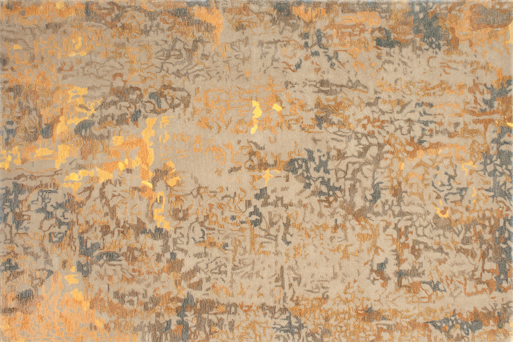 aplat tapis tufté main beige multicolore orange et bleu