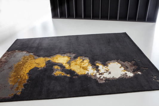 ambiance tapis noué main jaune marron gris et noir