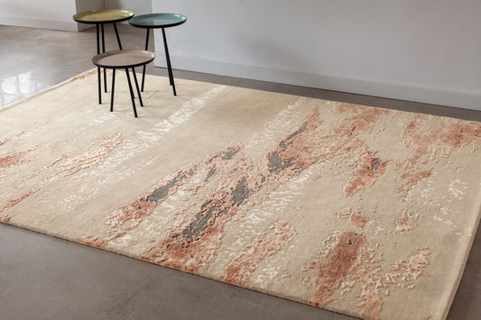 ambiance tapis noué main terracotta rose beige