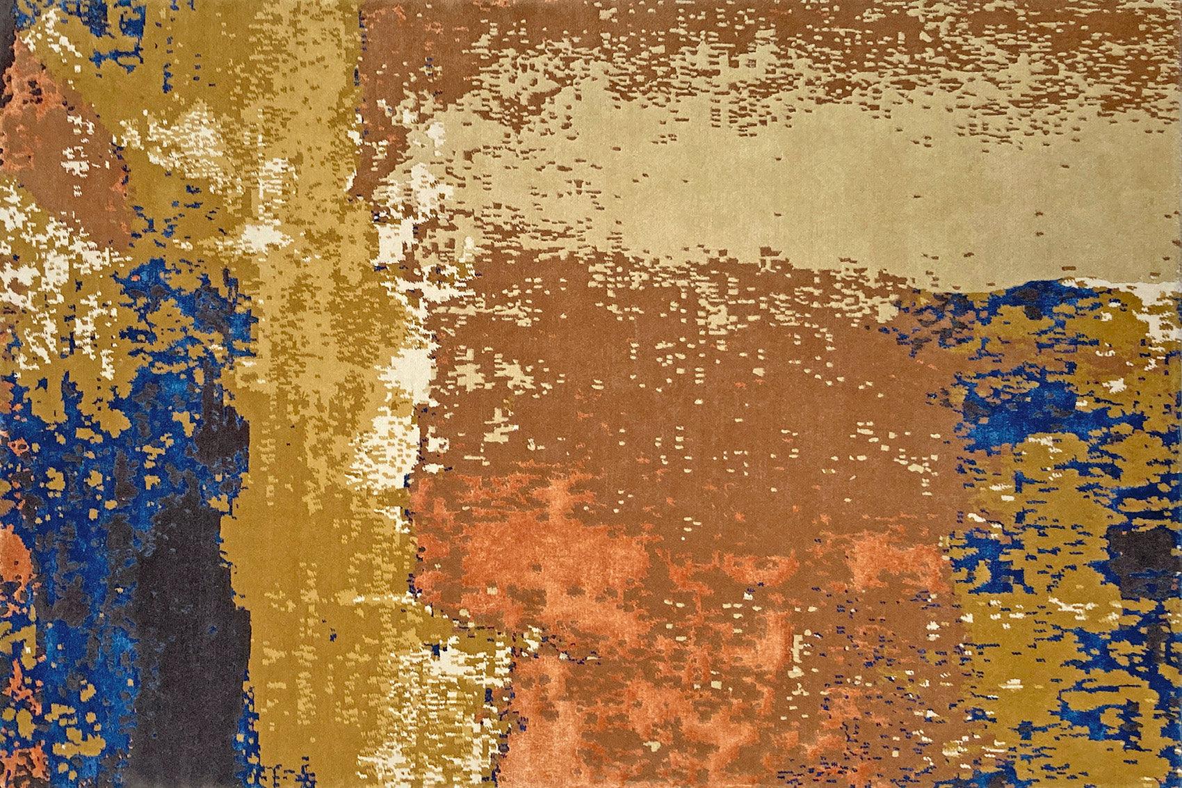 aplat tapis noué main terracotta multicolore orange bleu
