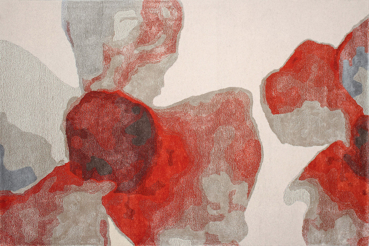 Colen Abstract Rug Tapis Coleen rouge pivoine - tapis contemporain haut de gamme en laine ...