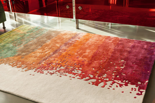 ambiance tapis tufté main écru multicolore orange vert