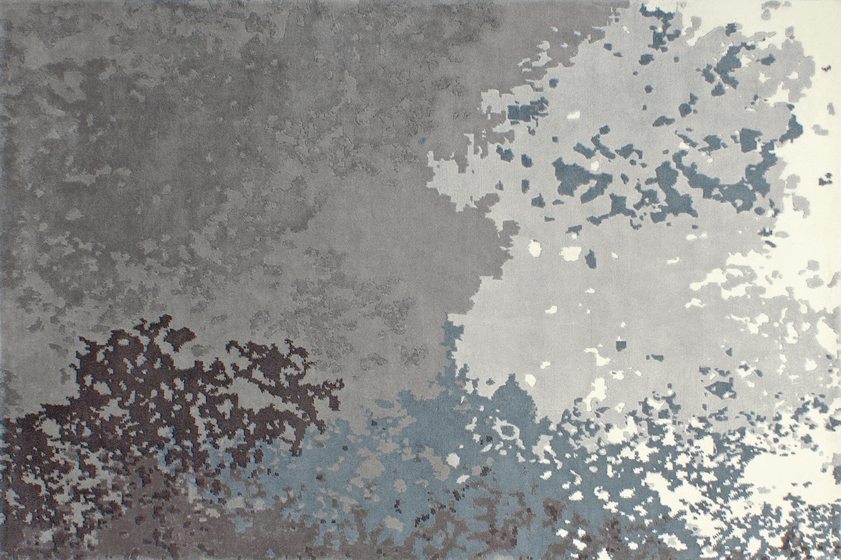 aplat tapis noué main bleu gris écru