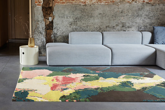 ambiance tapis noué main vert multicolore rose bleu