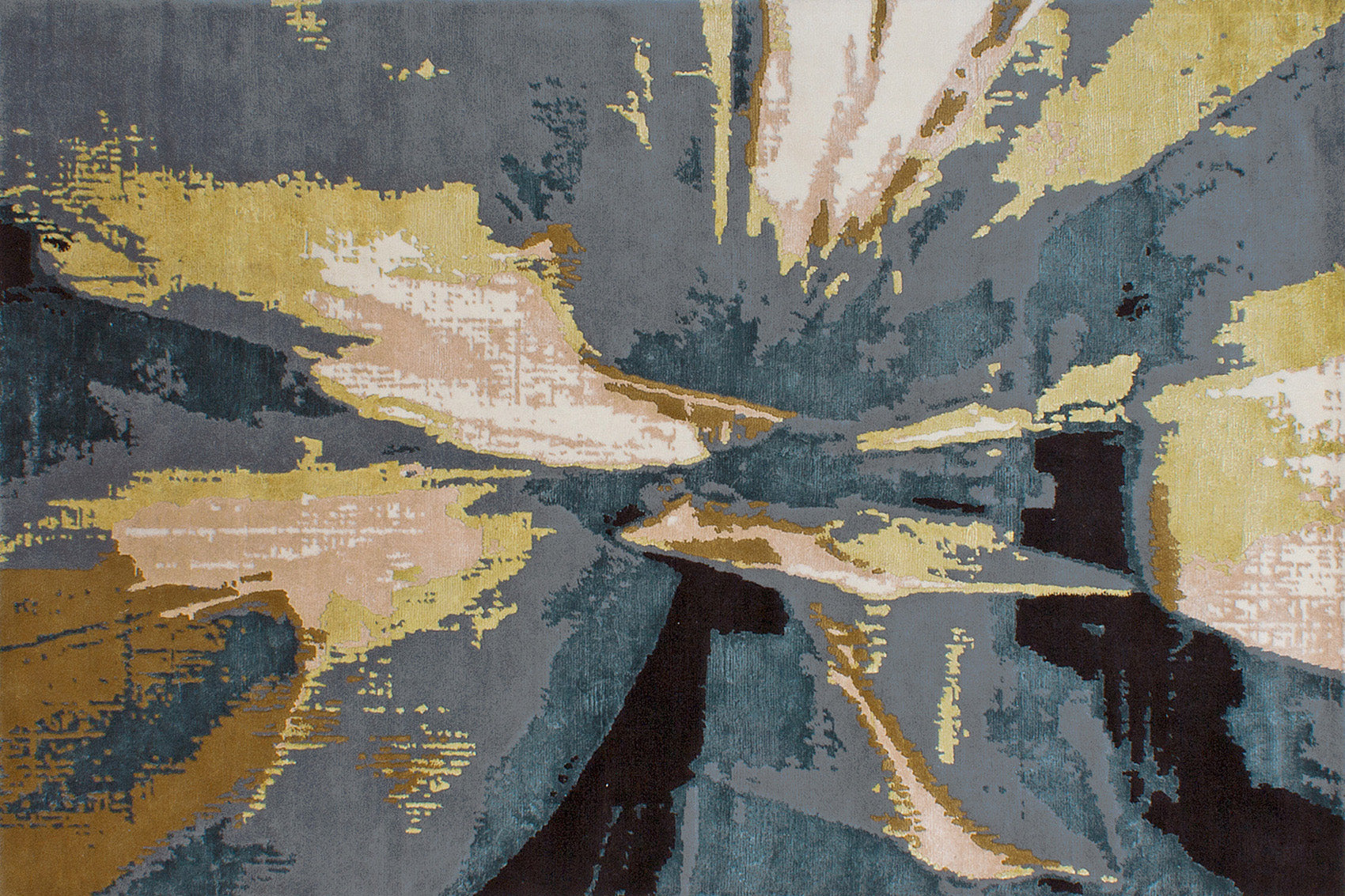 aplat tapis noué main gris multicolore vert bleu