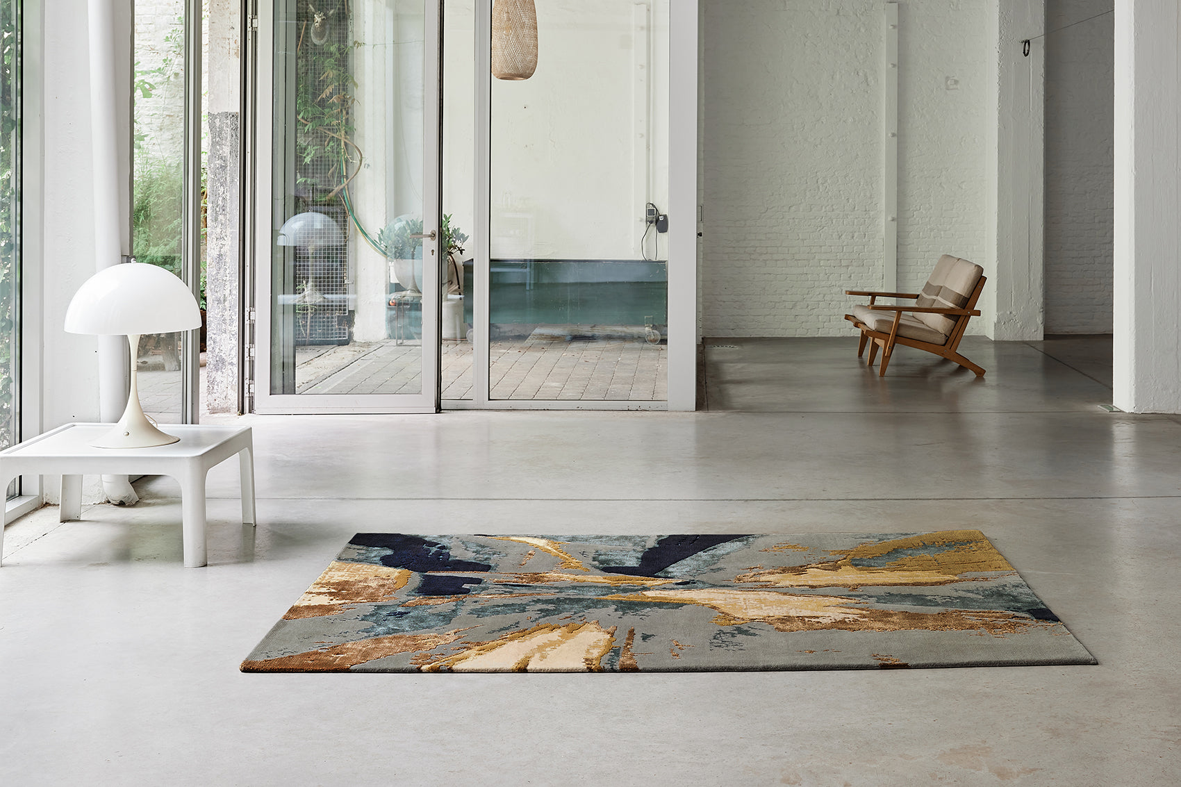 ambiance tapis noué main gris multicolore jaune bleu