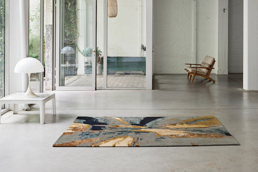 ambiance tapis noué main gris multicolore jaune bleu