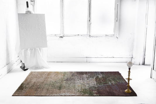 ambiance tapis noué main beige marron vert
