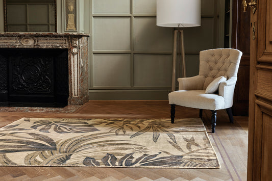 ambiance tapis tissé et imprimé main bleu écru beige écru marron
