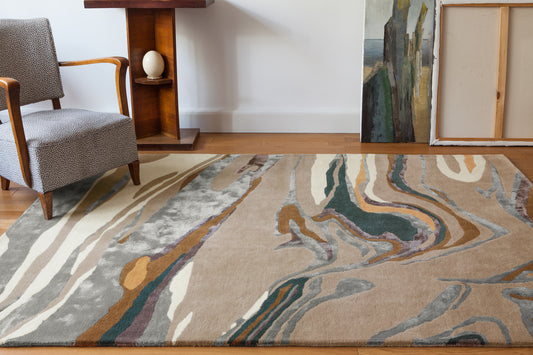 ambiance tapis tufté main beige multicolore gris terracotta 