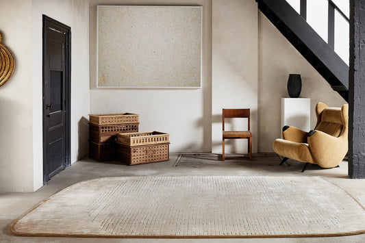 ambiance tapis tufté main beige écru noir