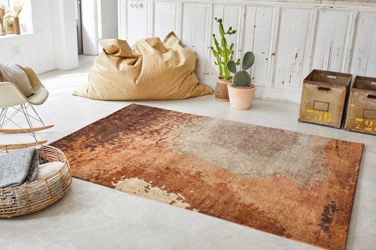 ambiance tapis noué main orange marron terracotta