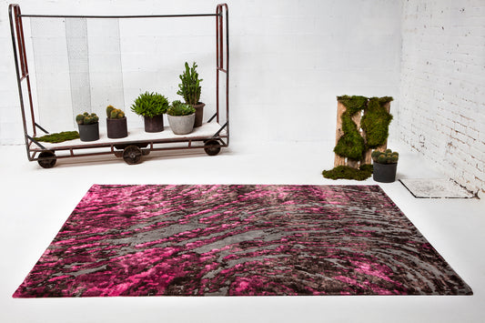 ambiance tapis noué main rose marron vert