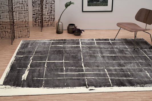 ambiance tapis tissé et imprimé main noir écru gris blanc 