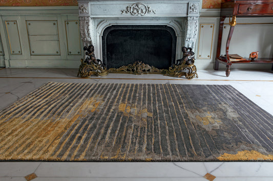 ambiance tapis tufté main marron gris jaune