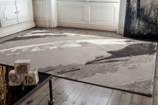 ambiance tapis noué main gris noir écru