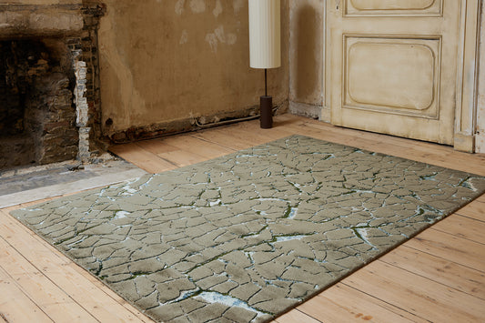 ambiance tapis noué main vert gris