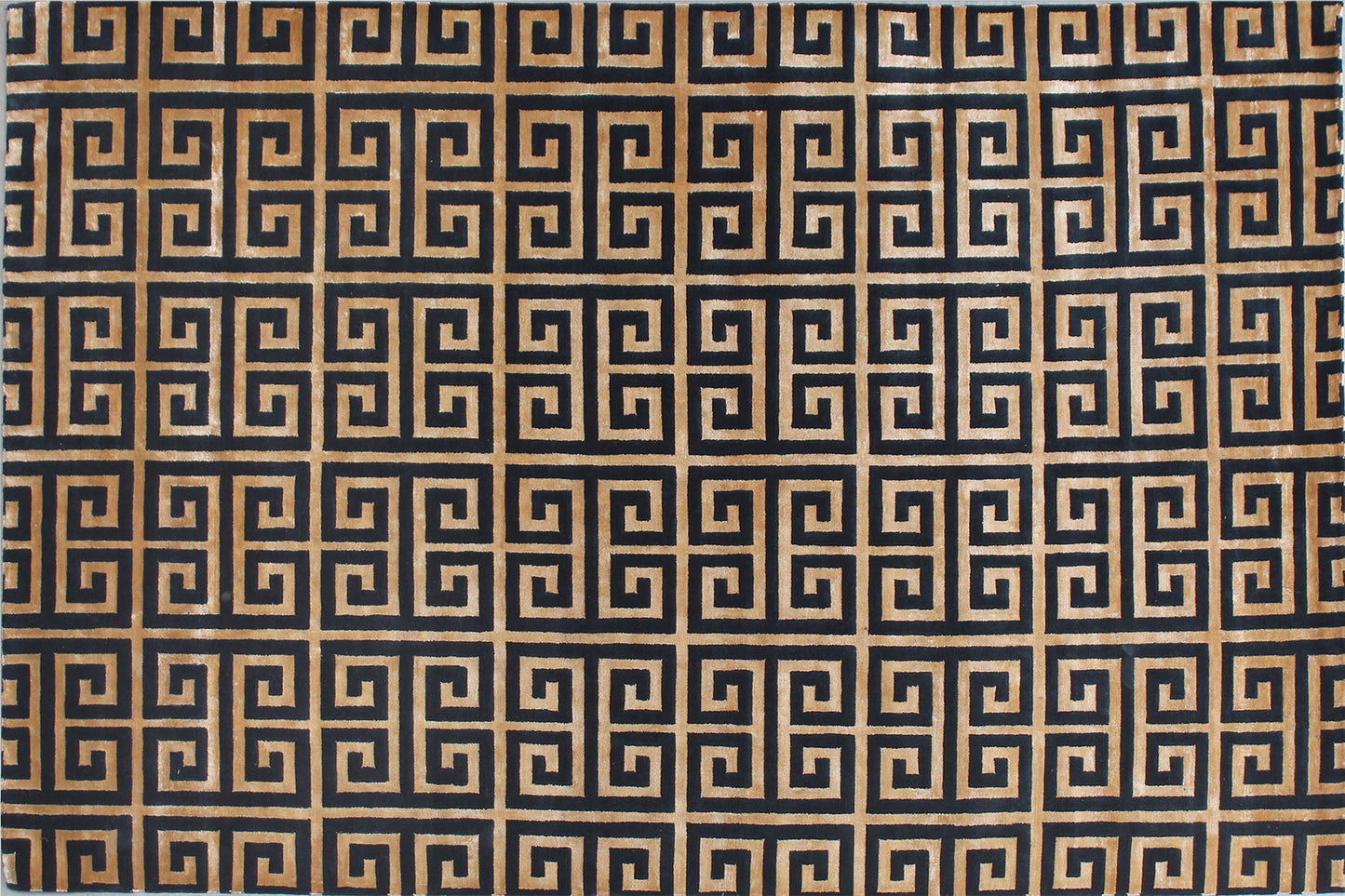 aplat tapis noué main noir orange jaune 
