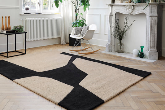 ambiance tapis tufté main noir écru