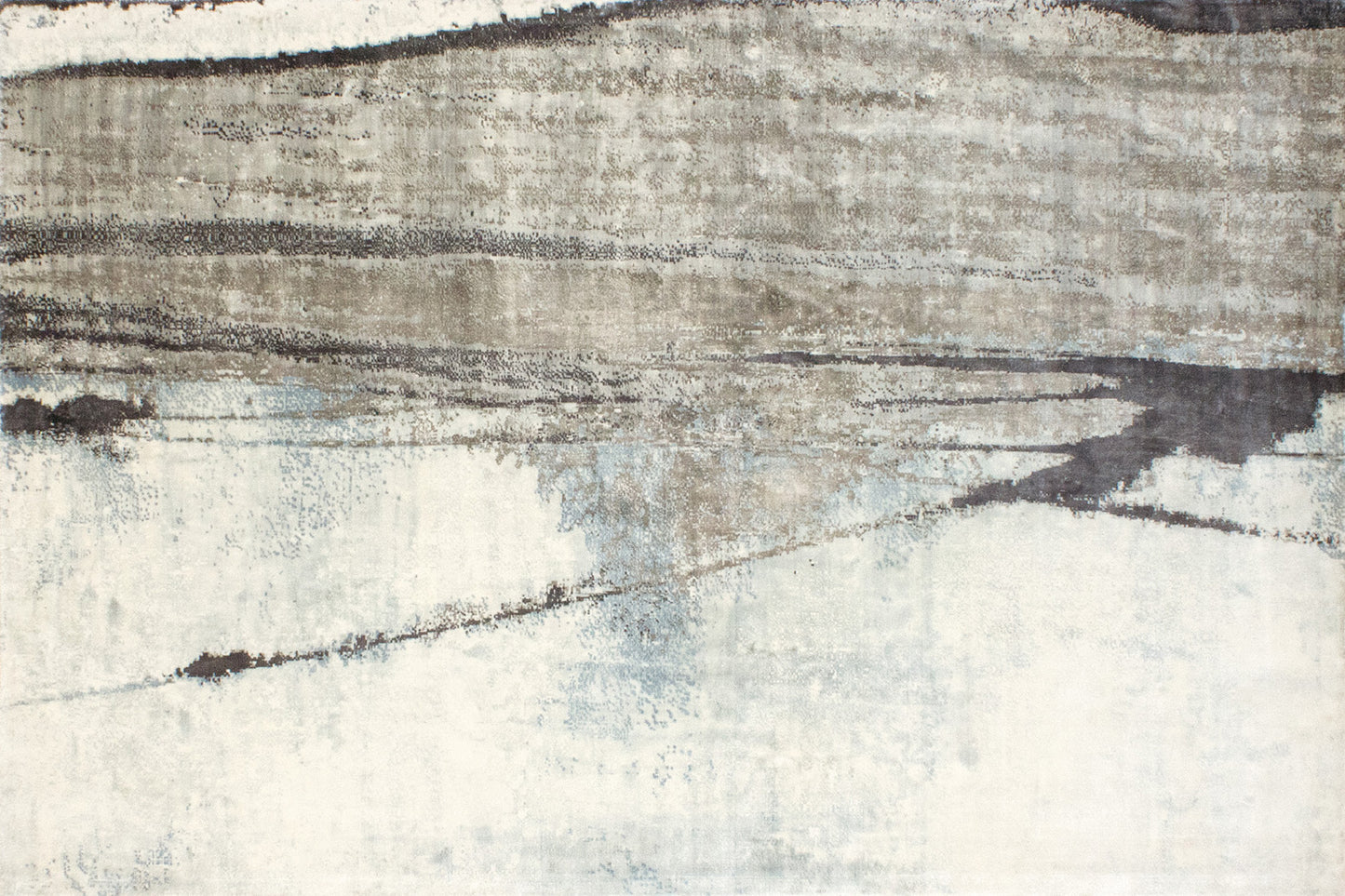 aplat tapis tissé et imprimé main bleu gris écru