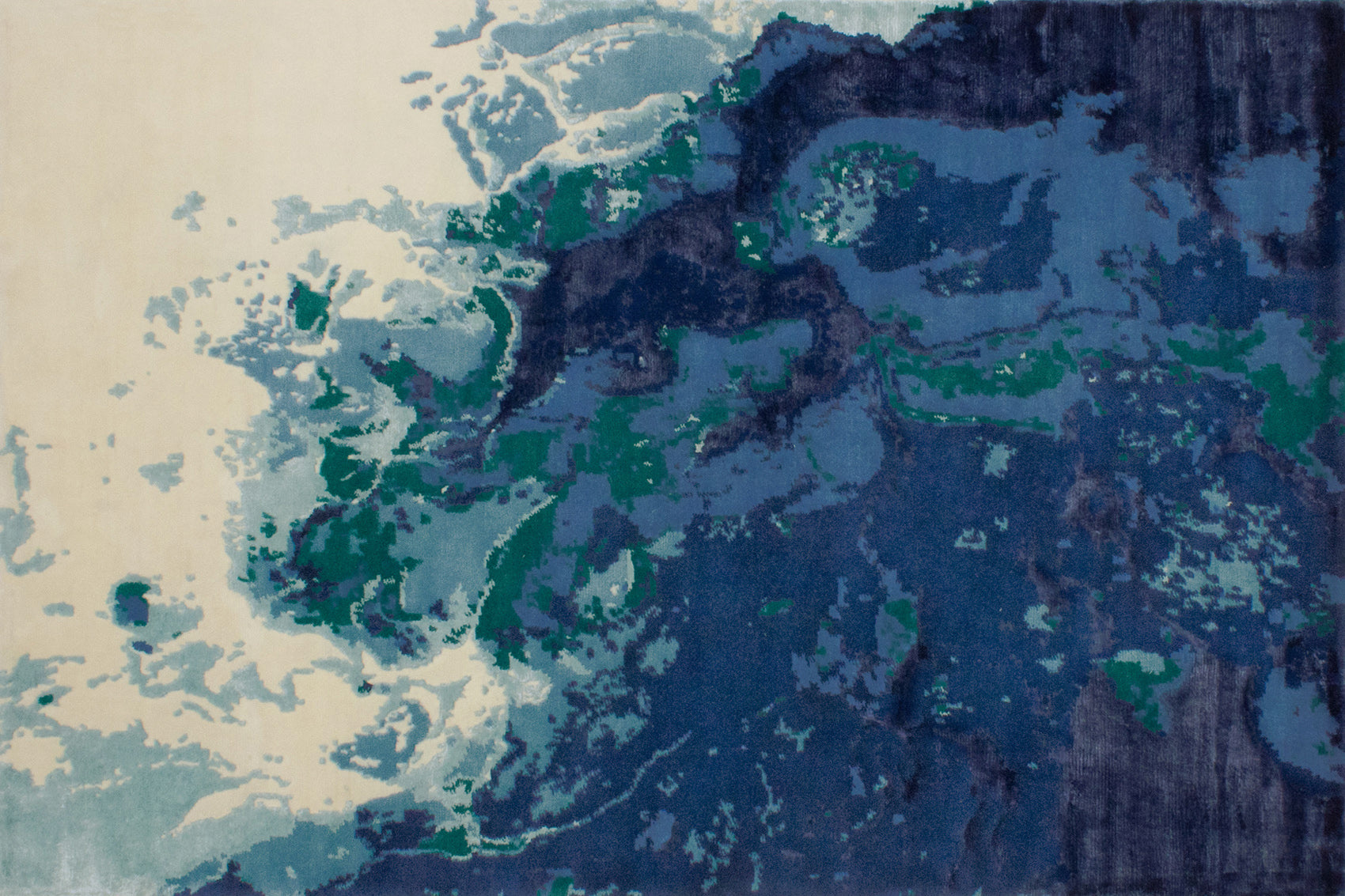 aplat tapis noué main bleu écru vert 