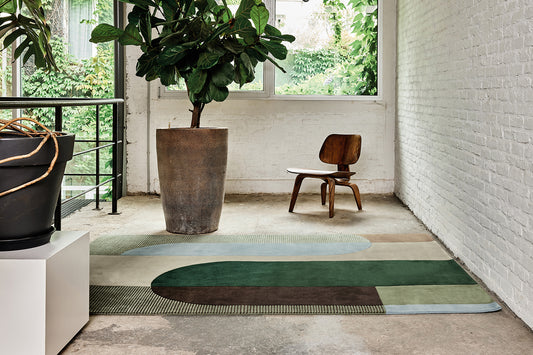 ambiance tapis noué main multicolore vert marron beige