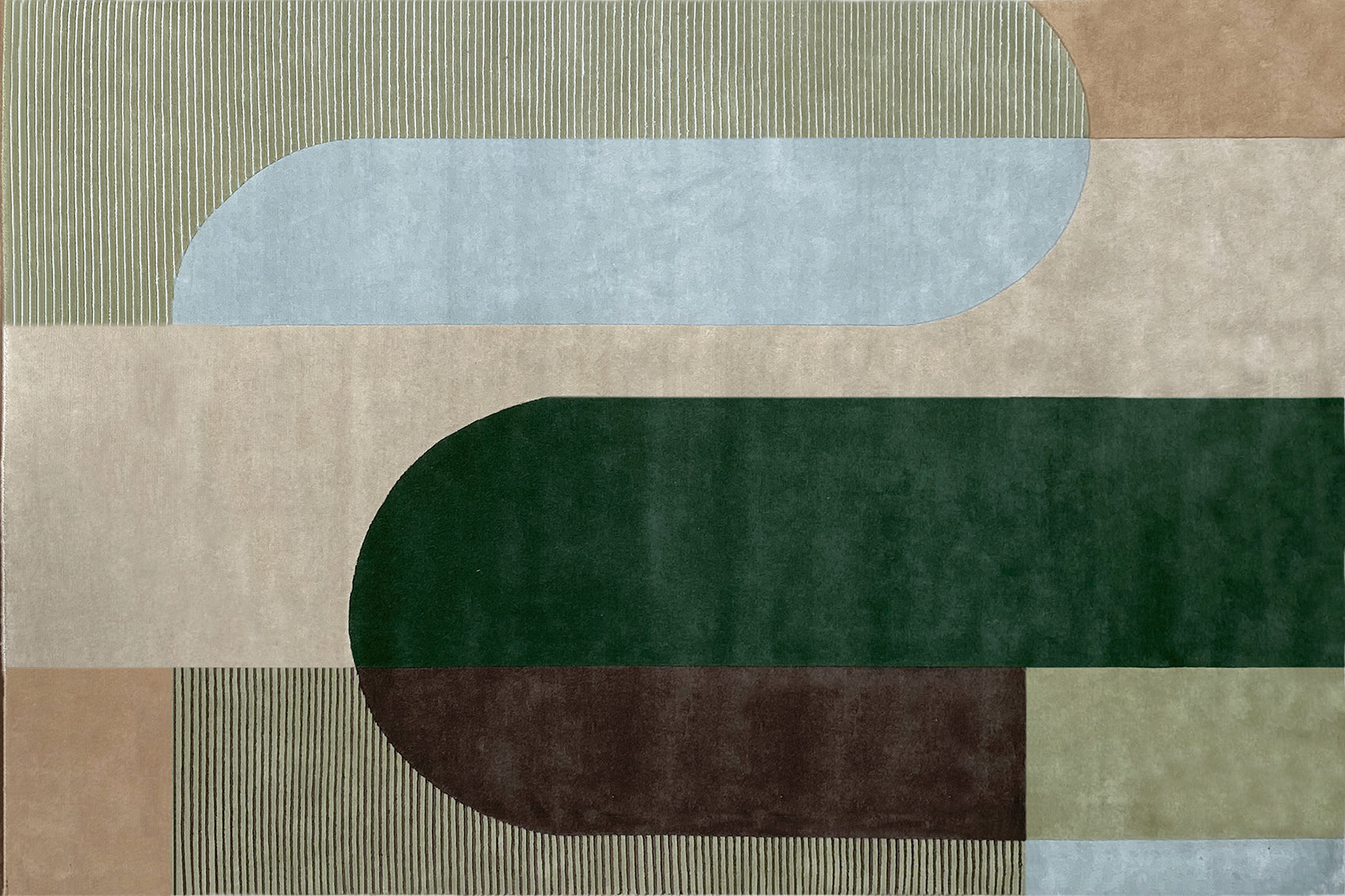 aplat tapis noué main multicolore vert marron beige