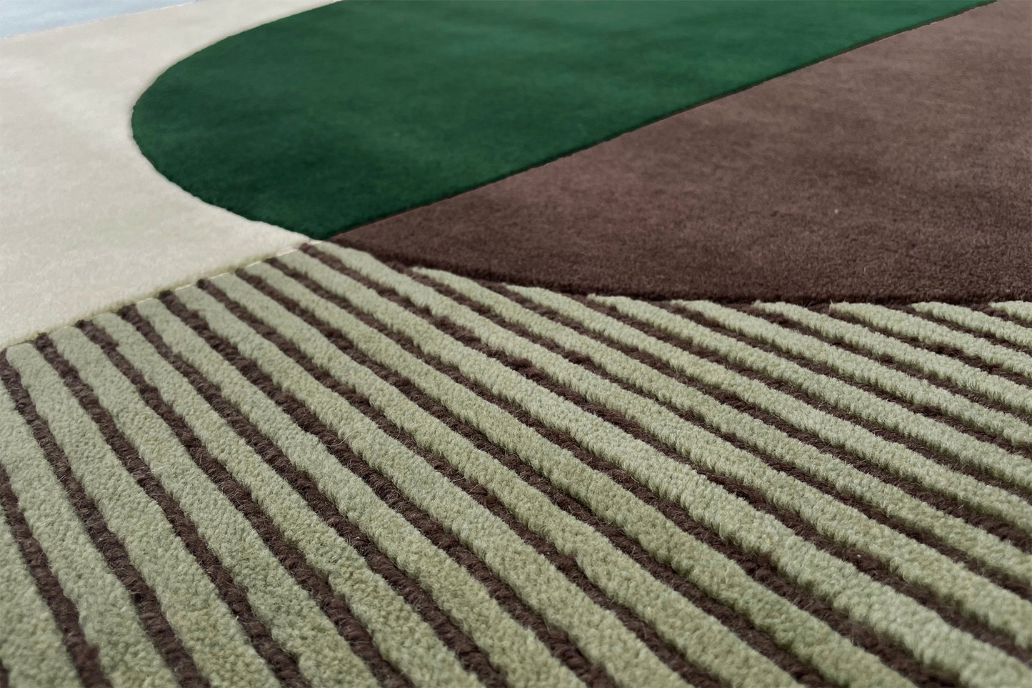 détails tapis noué main multicolore vert marron beige
