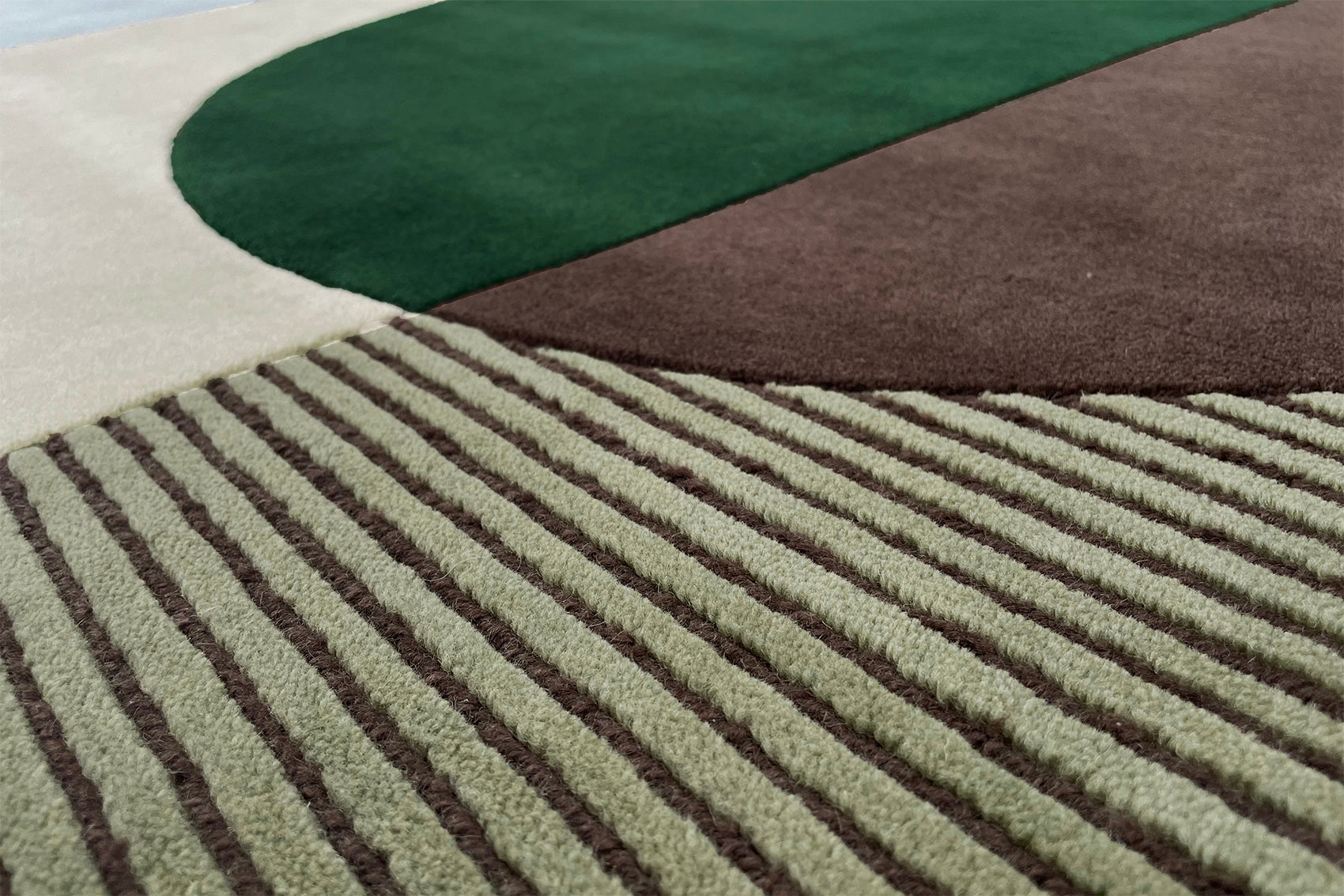 détails tapis noué main multicolore vert marron beige