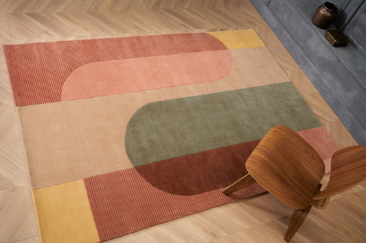ambiance tapis noué main multicolore vert terracotta jaune