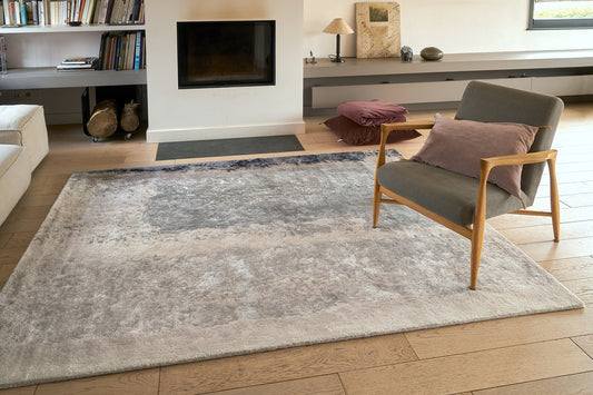 ambiance tapis tufté main beige noir écru gris