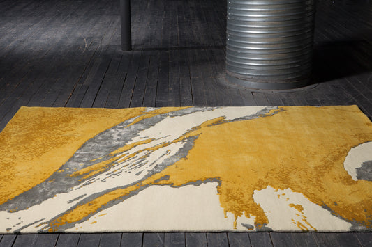 ambiance tapis noué main gris jaune écru