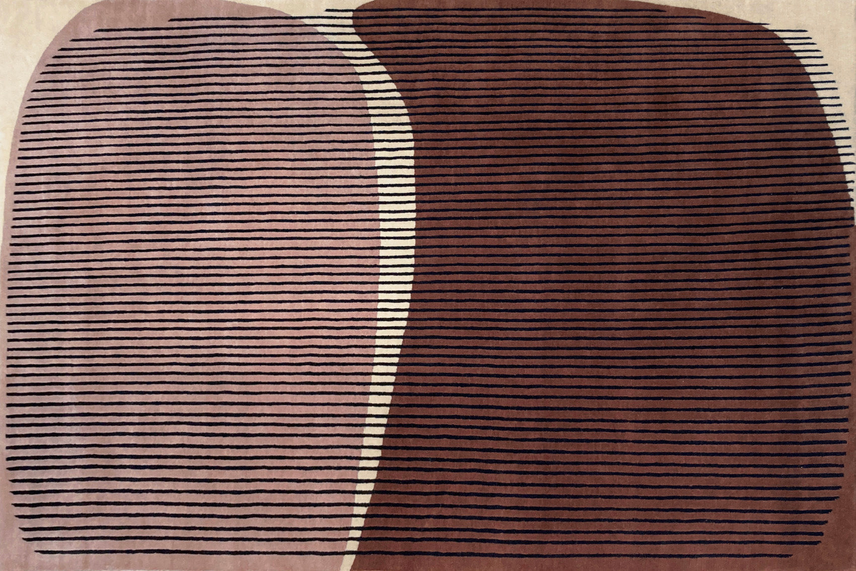 aplat tapis noué main rose noir écru