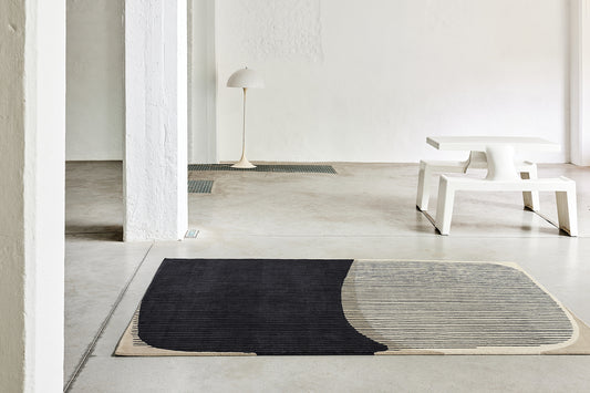 ambiance tapis noué main blanc noir beige